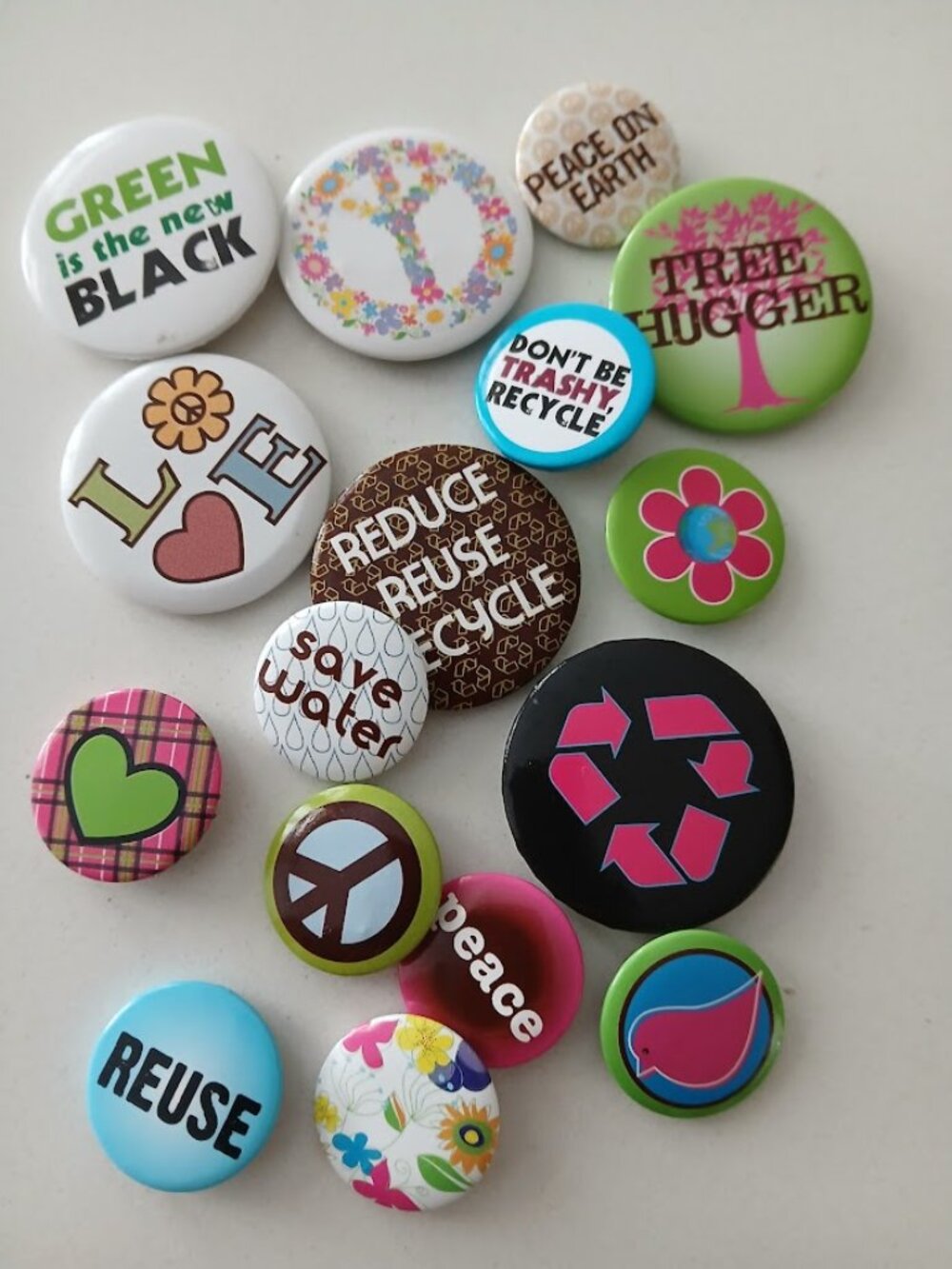 Peace and Environmental Buttons 16 pcs